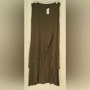 Express NWT Long Ruffled Skirt Side Slit Army Green Sz 6